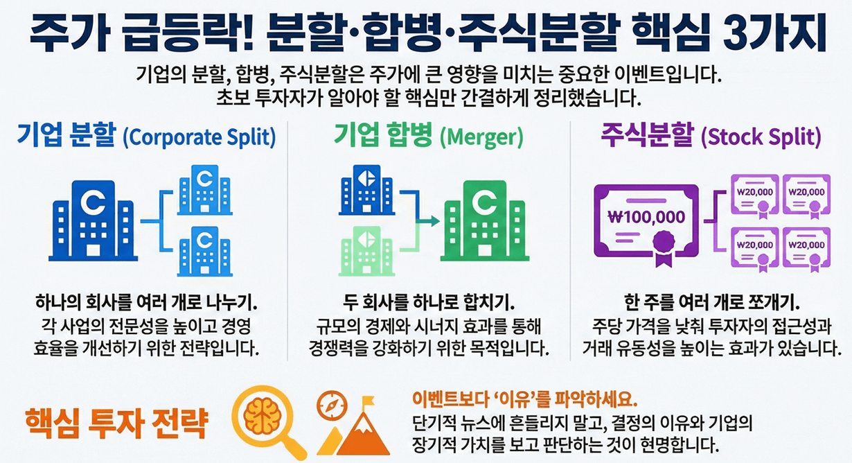 분할, 합병, 주식분할 흐름